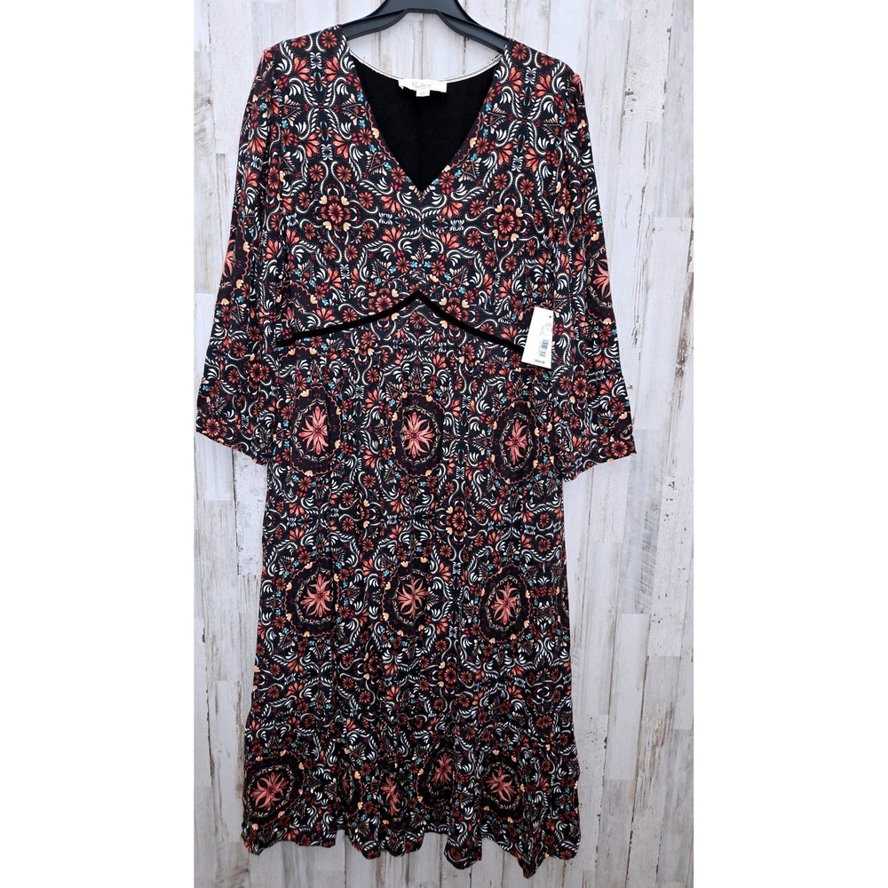 NWT Nurture Westbound XL Floral maxi Flare Dress Long sleeve Peasant Boho